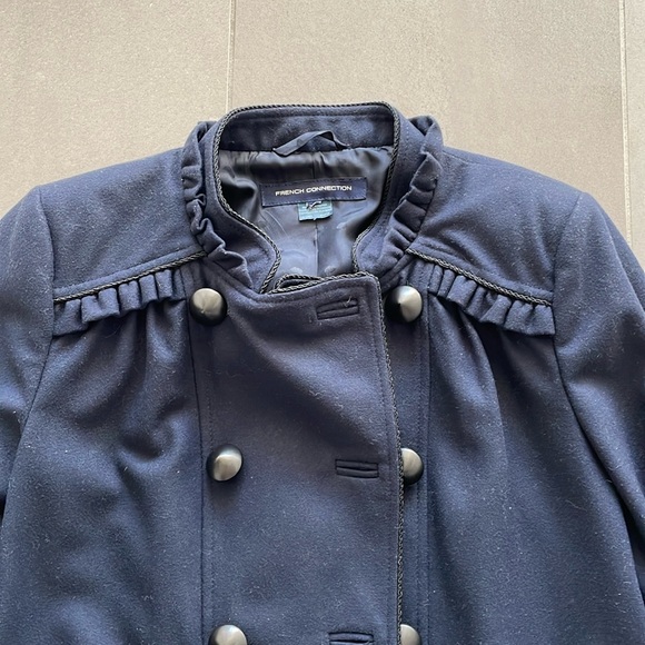 French Connection wool navy coat/jacket with black piping - Picture 3 of 17